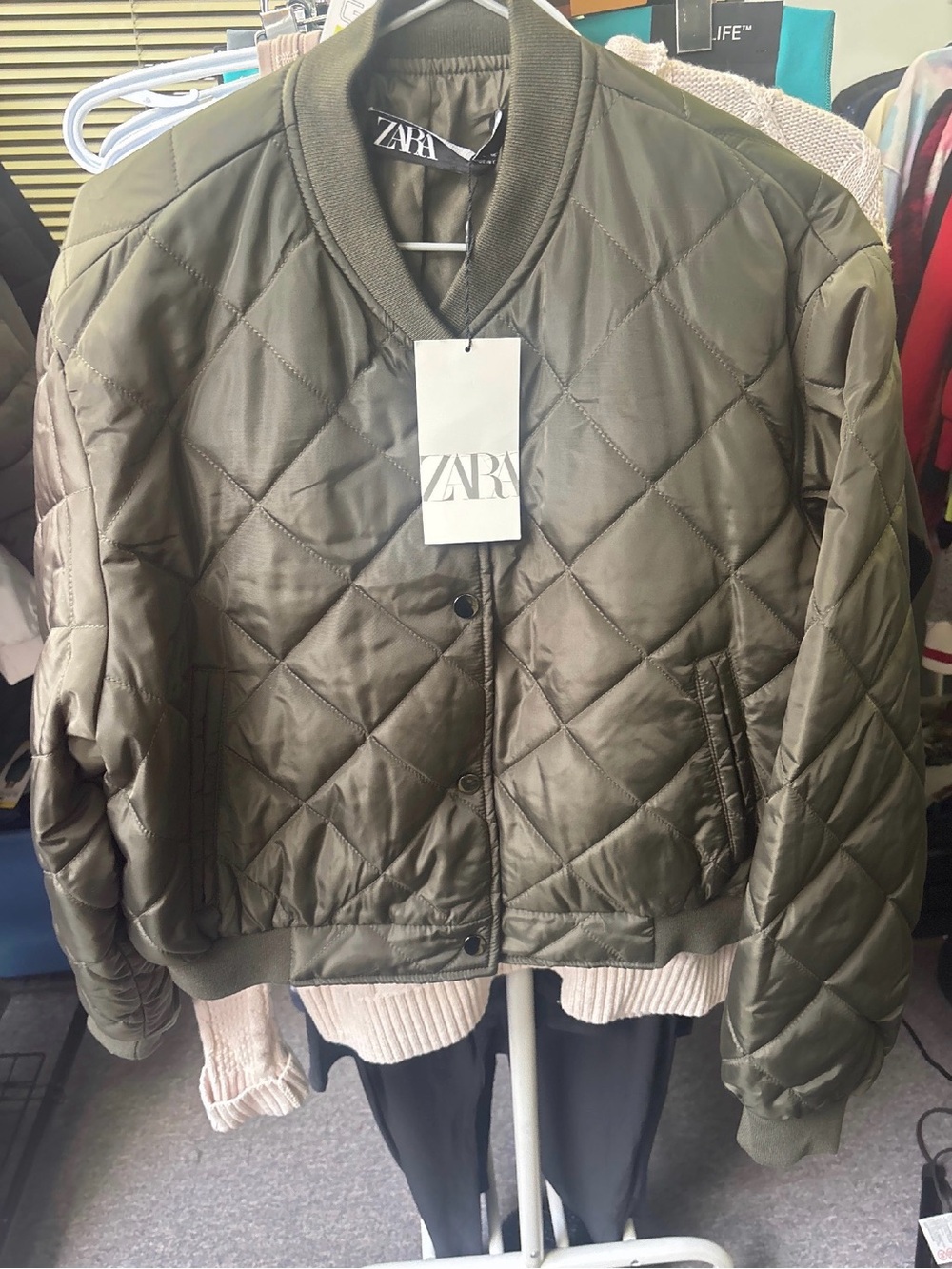 ZARA Olive Green Quilted Bomber Jacket